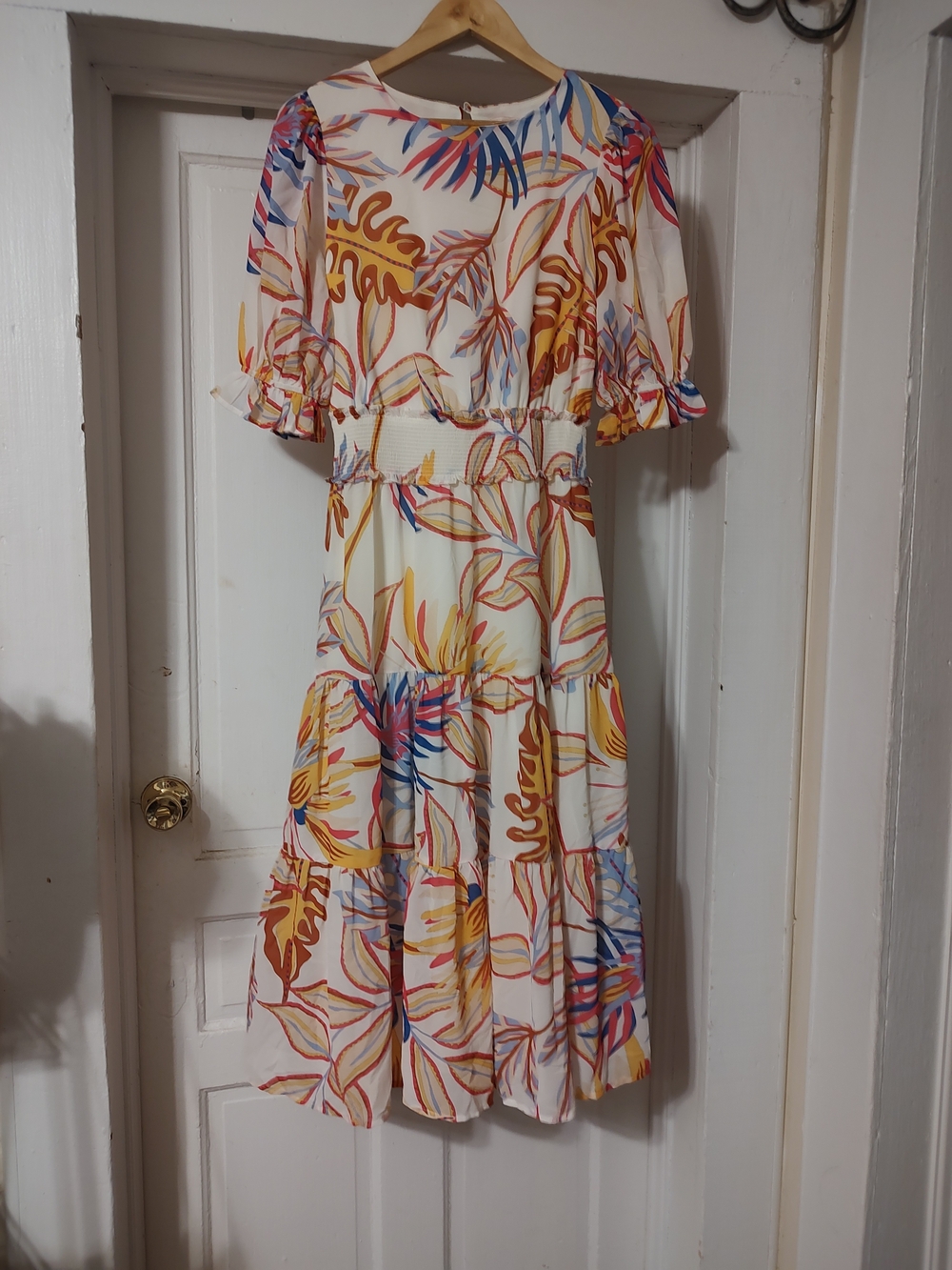 Labor Day Special Flying Tomato White Midi Dress with Multicolor Floral Print